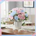 Geosar 8 Bundles Artificial Peonies Flowers Fake Silk Peony Bouquet Faux Peonies Flowers Bulk for Decoration Vase Floral Arrangements Wedding Party Table (Light Pink,Light Blue)
