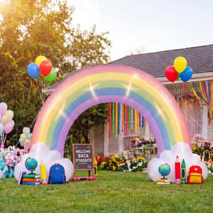 Jenaai 8ft Pastel Inflatable Rainbow Arch Blow up Yard Decorations with Built-in LED for Outdoor Baby Shower Wedding Birthday Party Holiday, Giant Rainbow Archway Decor for Garden Lawn