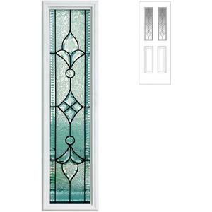 Pushglossy 1 Pcs 8" x 36" Entry Door Glass Window Insert White Raised Frame Nouveau Exterior Front Door Sidelite Inserts Replacement Kit for Home Improvement (Patina Caming)