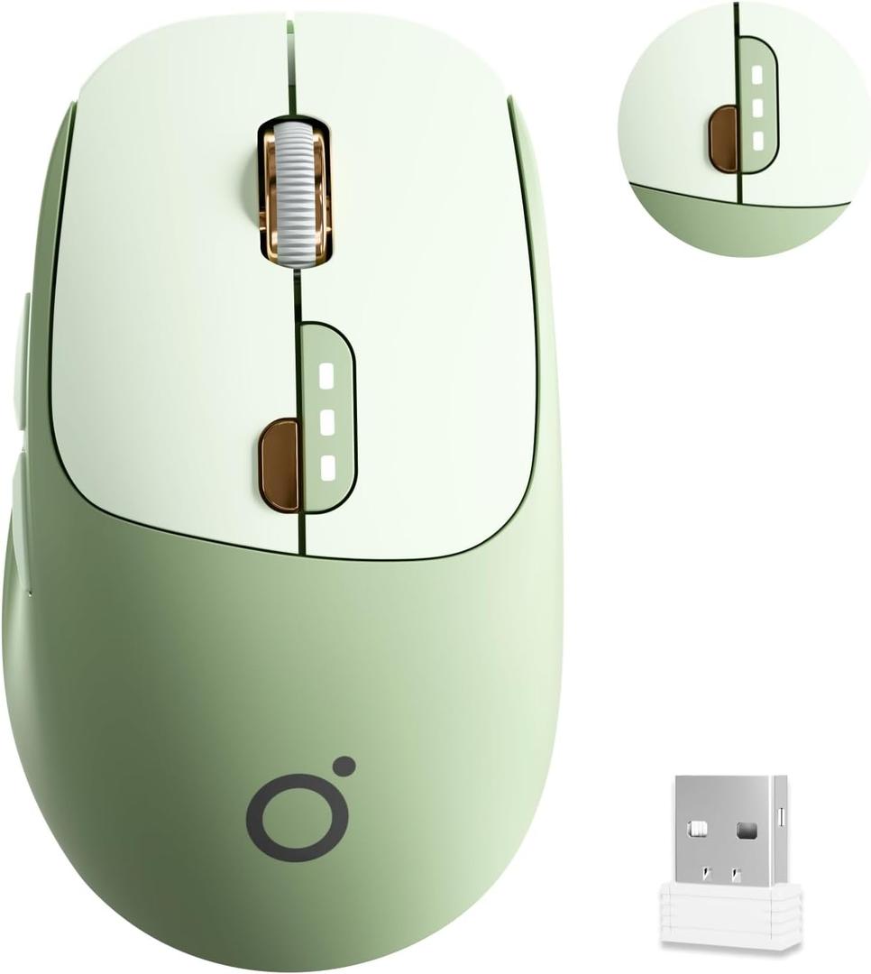 SEUNKWANG EWEADN Q5 Wireless Mouse, Bluetooth & 2.4G Quiet Computer Mouses with 1600 DPI, Battery Level Display, Ergonomic Office Mouse,6 Button Portable Cute Cordless Mice for Laptop/PC/Mac- Green