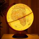 Amylove 13'' Illuminated World Globe for Adults 720/360 Rotation Rewritable Light Up Globe with Stand World Map for Interactive Learning Light with Base Lamp LED Decor (Wood,Vintage)