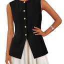 PRETTYGARDEN Blazer Vest Tops for Women Sleeveless Button Down Business Casual Outfits Work Suit Vests Waistcoat(Black,Large)