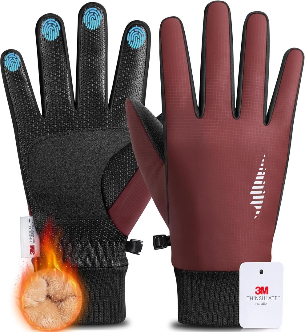 rivmount Winter Waterproof Ski Snow Warm Gloves for Women Men, Windproof Cold Weather Thermal with Touchscreen Fingers, for Running Driving Cycling Hiking Biking Outdoor Sports Daily Work (X-Large, Wine)