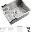 Stainless Steel Laundry Sink Undermount-Hovheir 21x18x12 Stainless Steel Utility Sink Undermount Sink 16 Gauge Single Bowl Deep Laundry Room Kitchen Sink (Brushed Nickel)