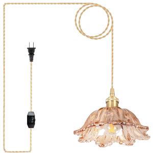 Plug in Pendant Light Fixtures,Hanging Light Fixture Amber Glass Pendant Light 10.6in E26 Pendant Lighting for Kitchen Island, Bedroom, Dining Room, Living Room