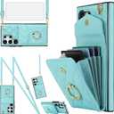 Asuwish Phone Case for Samsung Galaxy S25 Ultra 5G Wallet Cover with Tempered Glass Screen Protector and Crossbody Wrist Strap Ring RFID Blocking Card Holder Cell S25Ultra 25S S 25 25Ultra Women Teal