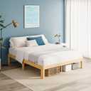 12 Inch High Bamboo Wood Queen Bed Frame, Steel Slats Support Queen Size Bed Frame, Solid Foundation, Noise Free, No Box Spring Needed, Easy Assembly