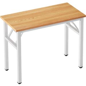 sogesfurniture Small Computer Desk 31.5 inches Folding Table No Assembly Sturdy Writing Desk Folding Desk for Small Spaces, Teak Color Desktop and Black Steel Frame, Teak & White