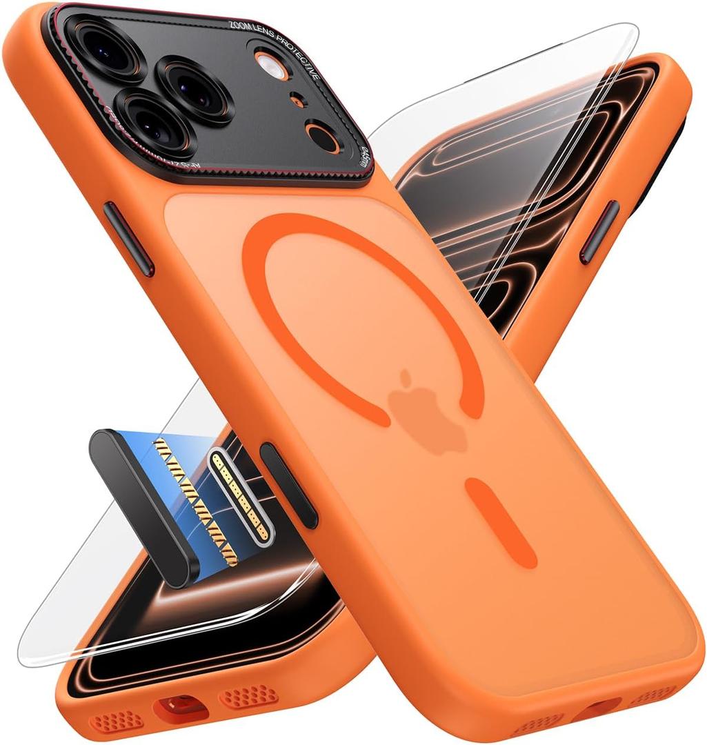 JUESHITUO Magnetic for iPhone 17 Pro Max Case: Upgraded [Full Camera Protection], with [1X Screen Protector] [Camera Button], 6.9" Case for iPhone 17 Pro Max, Orange