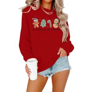 FRYAID Christmas Shirt Women Funny Gingerbread Graphic Sweatshirts Merry Christmas Long Sleeve shirts Casual Pullover Tops (Red, XXL)
