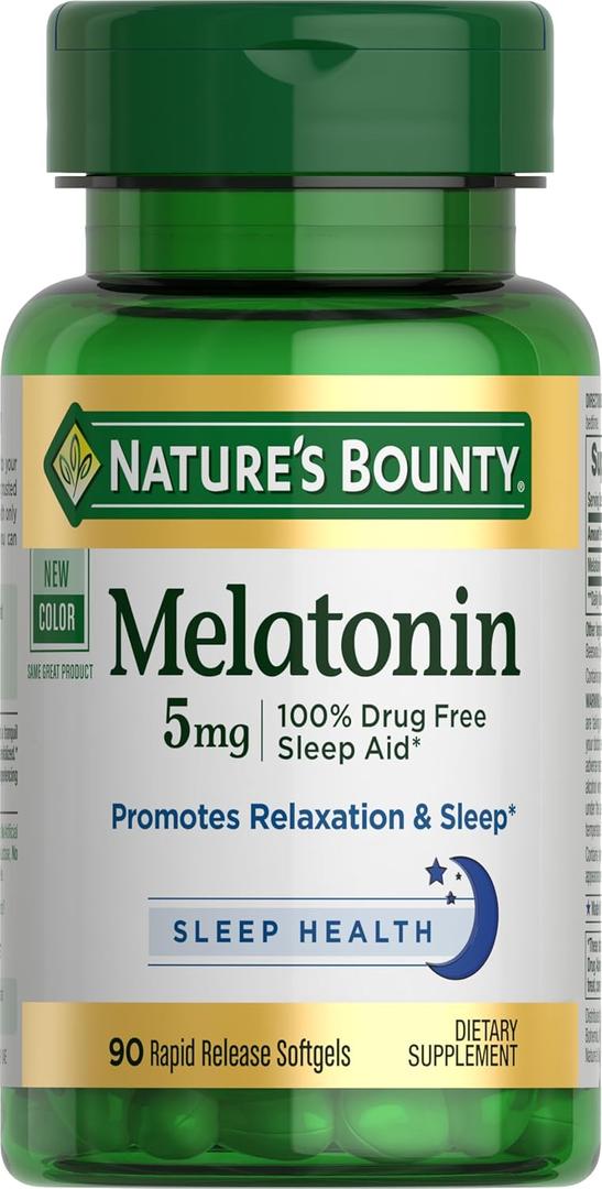 2 x Nature's Bounty Melatonin, 100% Drug Free Sleep Aid, Dietary Supplement, Promotes Relaxation and Sleep Health, 5mg, 90 Softgels (Pack of 1)