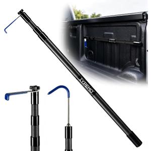 Ultra-Light 0.9 lb Fiberglass Truck Bed Cargo Grabber,Heavy-Duty Push-Pull truck bed reach tool,1-Second Twist-Lock Rigid Telescoping Pole,28"- 67.3" with 2 Hooks & Storage Clamps for Pickup Trucks