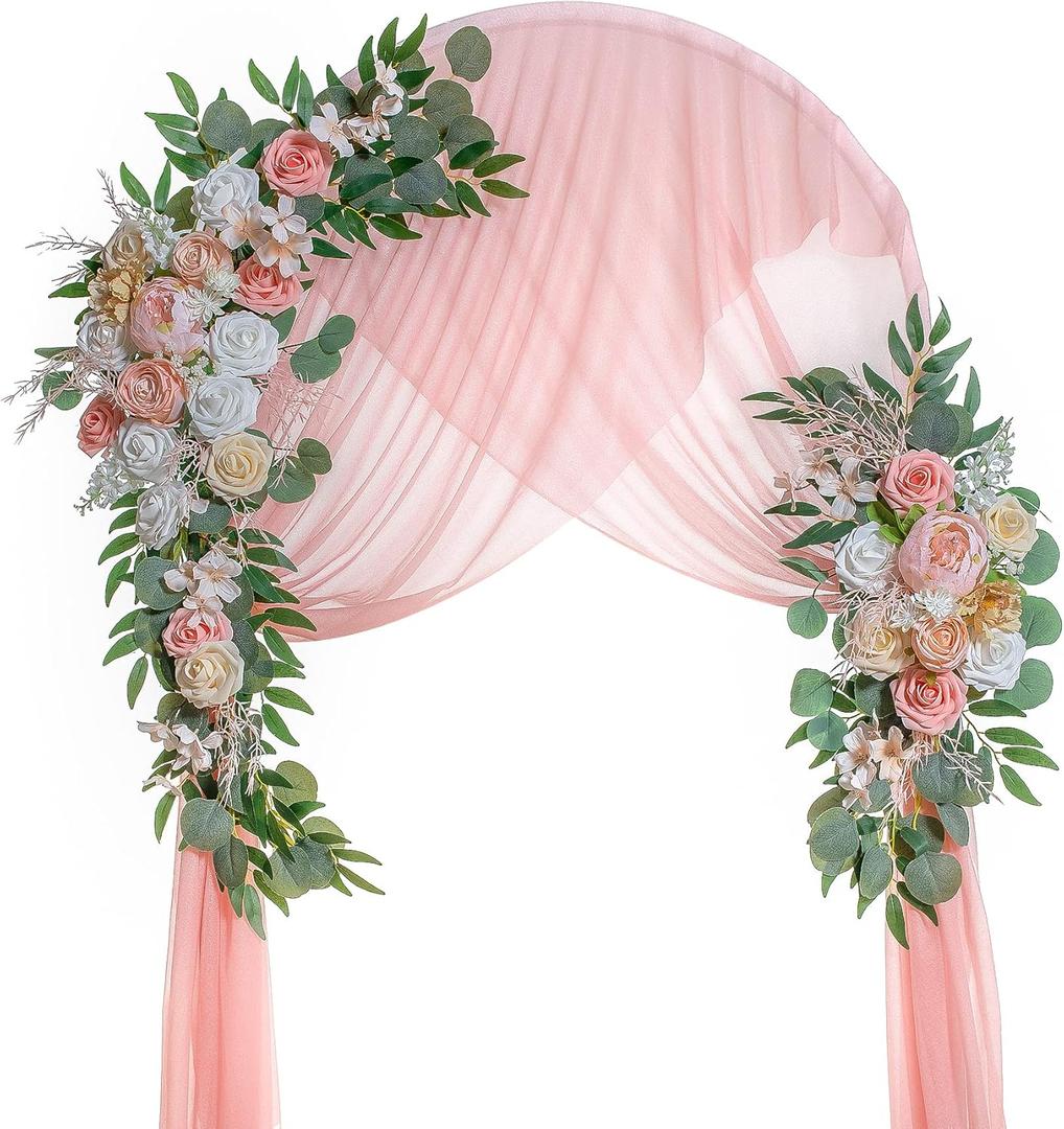 Wedding Arch Flowers, Artificial Flowers for Decoration, 2pcs Flower Swag and 1 pcs Semi-Sheer Chiffon Table Runner Swag for Beautiful Dream Wedding Ceremony Floral Decor - Pack of 3 (Fleshy Pink)