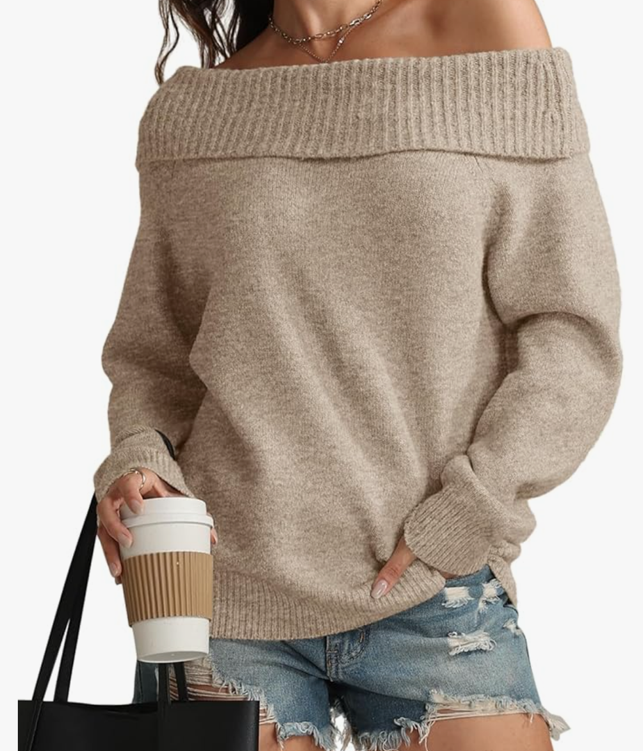 Lilly story Womens Off The Shoulder Sweaters Oversized Spring Tops Batwing Sleeve Loose Pullover Fall Winter Fashion Outfits L