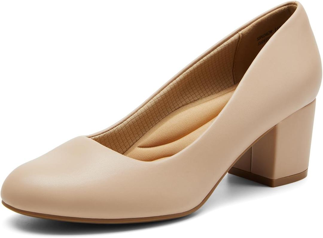 DREAM PAIRS Women's Pumps Low Chunky Block Heel Dress Shoes Closed Round Toe Comfortable Heels (10)