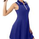 FKEEP Women's Tennis Golf Dress Sport Activewear Workout Athletic Zipper V-Neck with Shorts and Pocket (08 Sapphire Blue) Size XS