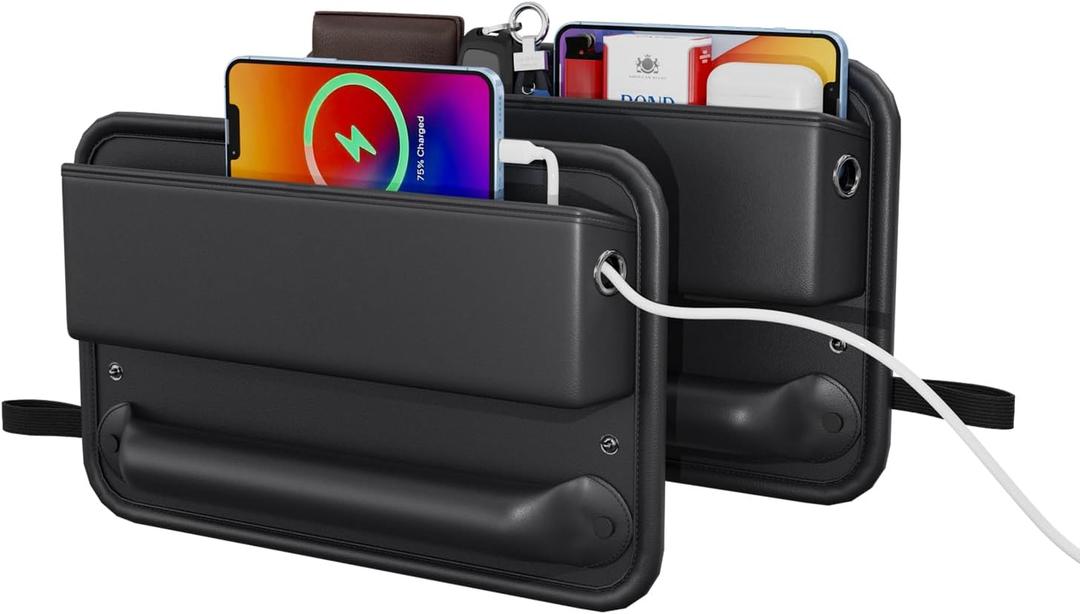 Car Seat Gap Filler 2 Pack Leather Car Seat Organizer and Storage Automotive Accessories - Front Seats Car Adjustable Gap Filler for Cards, Phones, Wallet, Keys (black-4)