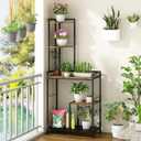 GILLAS 5 Tier Corner Shelf Stand, Freestanding Corner Shelf Unit Bookshelf, Corner Table with Shelf, Tall Storage Organizer Rack for Living Room, Bedroom, Office. Small Space, Metal (Square-shaped-B, Country Rustic)