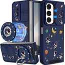 Buleens for Samsung Galaxy Z Fold 6 Case - with Ring Stand & Camera Cover Aesthetic Cute Designed for Women Girls Girly Cartoon Astronaut Cool Phone Case for Galaxy Z Fold 6 Compatible with Magsafe
