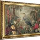 Vintage Heron Canvas Wall Art, Elegant Heron Among Tropical Foliage Print, 24"L x 16"W