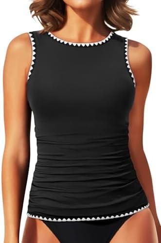 Daci Tankini Tops for Women High Neck Swim Top Tummy Control Bathing Suit Top Modest Swim Tank Top No Bottom, Size: L