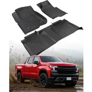 All Weather Floor Mats | for Chevy Silverado/for GMC Sierra 2025 2024-2019 | Crew Cab Only | Front & Backseat Truck Liners | 1500/2500HD/3500HD Custom Fit | Waterproof Heavy Duty Car Accessories