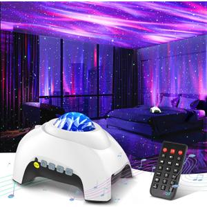 Northern Galaxy Light Aurora Projector with 33 Light Effects, Night Lights LED Star Projector for Bedroom Nebula Lamp, Remote Control, White Noises, Bluetooth Speaker for Parties(White)