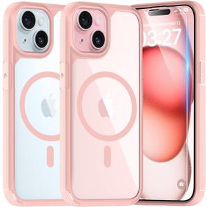 TAURI for iPhone 15 Case, Compatible with MagSafe [Anti-Yellowing] with Screen Protectors, Military-Grade Protection, Shockproof Slim Magnetic Phone Case for iPhone 15 6.1", Pink