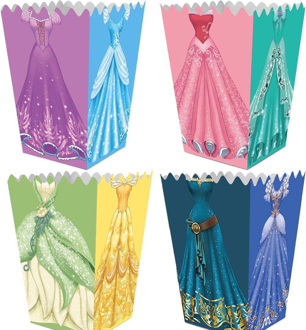 24 Pcs Princess Party Popcorn Boxes for Princess Party Supplies, Candy & Treat Boxes