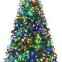 Goplus 8FT Pre-Lit Artificial Christmas Tree Auto-Spread/Close up Branches 11 Flash Modes with Multicolored 750 LED Lights & Metal Stand