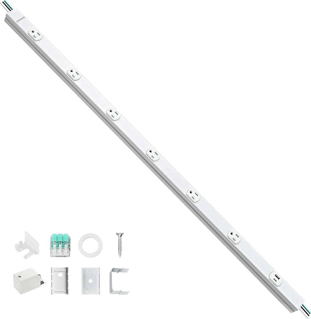 SURAIELEC Under Cabinet Power Strip Hardwire, 6 Tamper Resistant Outlets with USB-A & USB-C, Seamless Under Cabinet Outlet, Customizable Length, Power Strip for Kitchen, Workshop, ETL Listed, White