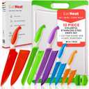 EatNeat 12-Piece Knife Set  Chef, Bread, Carving, Utility & Paring Knives with Sheaths, Sharpener & Cutting Board  Non-Stick Stainless Steel, Ergonomic, Dishwasher Safe  Ideal for Home, RV & Gift (Multicolor)