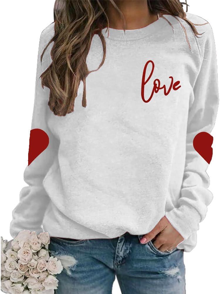 AIIWEIS Valentine Sweatshirt for Womens Love Heart Grahic Long Sleeve Shirt Casual Valentines Gifts Pullover Tops (Medium, White)