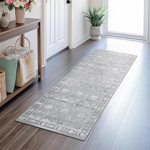 GRANNY SAYS Rug Runners for Hallways Non Slip, Washable Runner Rug for Kitchen Floor, Carpet Runner for Entryway, Laundry Room, Indoor, 2x6 Long Kitchen Rugs with Rubber Backing, Vintage Rug (Grey)
