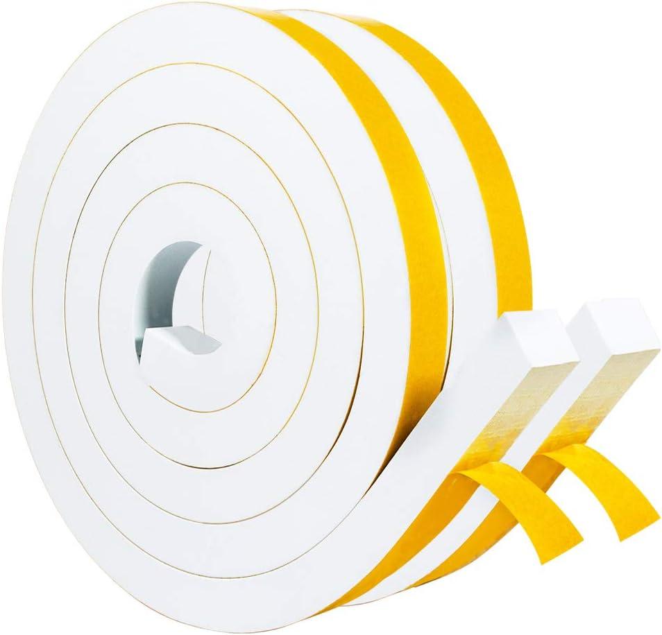 Yotache White High Density Foam Tape 1" x3/4" for Windows Air Conditioner Insulation Seal, Weatherstrip, AntiVibration, Shockproof Protection, Total 13 Ft (2 X 6.5 Ft Each)
