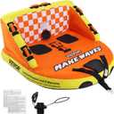 VEVOR Towable Tube for Boating, 1-2 Riders Inflatable Towable Tubes with Deck Seats and Backrest, 340 lbs Water Sport Tube for Boat to Pull, Full Nylon Cover, EVA Grab Handles and Speed Safety Valve