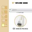 Konideke 8 Pack F8T5/WW Fluorescent Bulbs Warm White 3000K, 12 inch Under Cabinet Light Bulb, T5 8 Watt Fluorescent Tube Soft White, G5 Mini Bi 460 Lumens No Dimmable