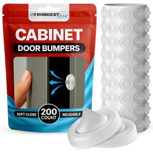 Strongest Home Cabinet Door Bumpers  200 Pack Clear Rubber Bumpers Self-Adhesive for Cabinets, Drawers & Furniture  Soft Cabinet Stoppers for Quiet Close & Surface Protection  0.5" x 0.2"