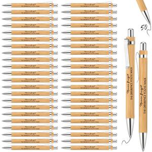 Fuutreo 50 Pcs Employee Appreciation Gift Bulk Inspirational Retractable Bamboo Pens Thanks Wood Ballpoint Pen Gift for Lab Week Coworker Nurse Teacher Volunteer Office(Difference You've Made)