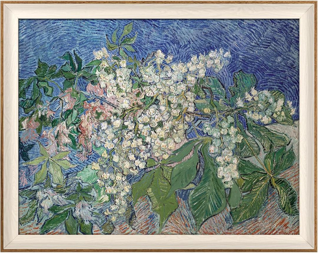 VIYYIEA Framed Canvas Wall Art, Flowers Wall Art for Living Room, Vintage Oil Painting Picture, Van Gogh Home Decor, Bathroom Wall Decor -Chestnut Branches-(16"x20")