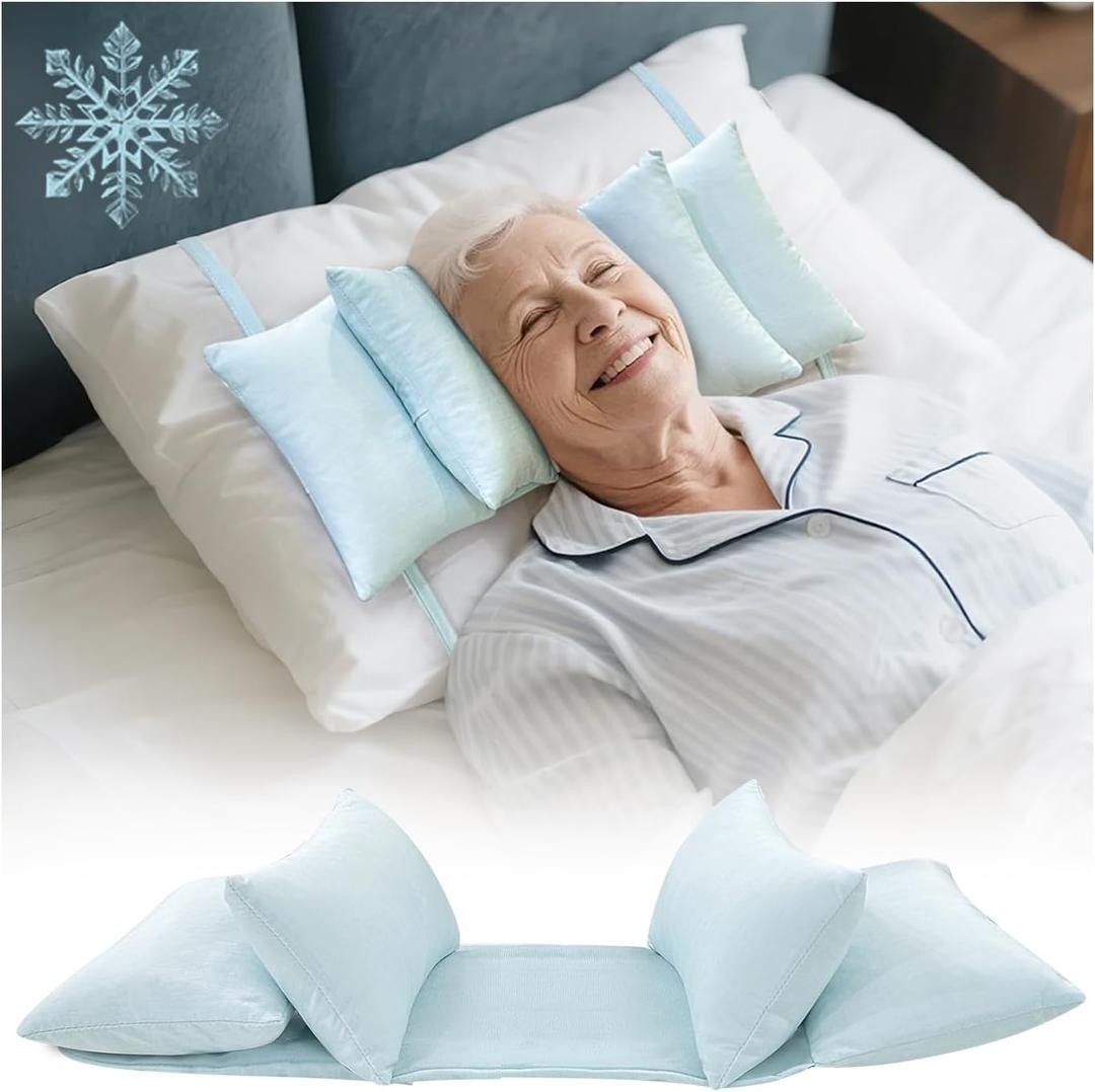 Cooling Head Stabilizer, Head Support Pillow for Elderly Neck Cradle for Sleeping Upright, Post Cervical Fusion Surgery Recovery, Breathable Wheelchair Headrest with Straps (Light Blue)
