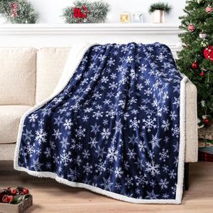 PAVILIA Blue Snowflake Christmas Sherpa Throw Blanket, Reversible Fleece Sherpa Cozy Holiday Blanket 50x60, Soft Winter Throw for Couch & Bed, Plush Cozy Warm