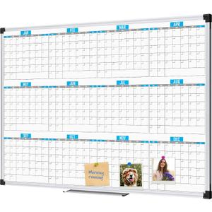 XBoard Magnetic Calendar Whiteboard 48" x 36", 12 Months Calendar Dry Erase Board, Silver Aluminium Framed White Board Planner for Home School Office Organization