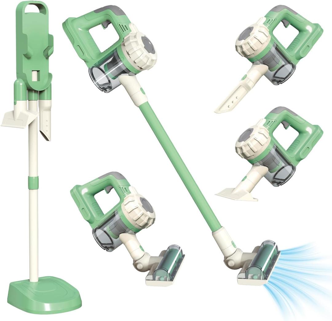 VARANO 3-in-1 Kids Vacuum That Really Works, Toddler Toy Vacuum Cleaning Set for Children Aged 3+, Fun Kids Working Toy Vacuum Cleaner with Working Suction for Realistic Play (Green)