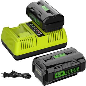 ANTRobut 2 Pack 6.5Ah Replacement for Ryobi 40V Battery OP4026 OP4030 0P4040 OP4050 OP4060, with Dual Port 40V Charger