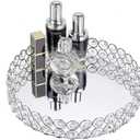 Hipiwe Crystal Make up Tray, Mirror Perfume Tray Bathroom Storage Trays Jewelry Trinket Trays Vanity Cosmetic Organizer Home Decor, Birthday Gift for Women and Girls (Round 9.8 Inch) (10" x 10" x 2.2", Silver)