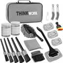 THINKWORK Windshield Cleaner Tool, Car Interior Cleaning Kit, Car Detailing Kit Interior Cleaner with10Pcs Detailing Brush Set, Gray Auto Detailing Supplies & Accessories