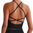 ABOCIW Womens Cross Back Workout Crop Tank with Built in Bra V Neck Longline Sports Bra Gym Shirt Yoga Pilates Top, Small