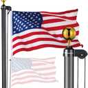 Yescom Bravery 20ft Sectional Flag Pole Kit Aluminum Flagpole Set for Outside House Inground Yard Garden Residential Commercial with 3'x5' USA Flag Ball Top Halyard Flag-Raising Rope Sleeve Black