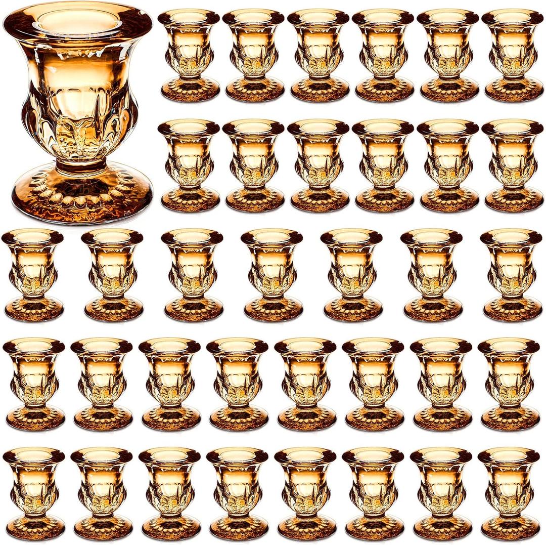Foaincore 36 Pcs Candlestick Holders Bulk 2.5 Inch Taper Candle Holder for Table Centerpiece Thick Glass Ritual Candle Stand for Wedding Christmas Valentines Festival Party Decorations Gold
